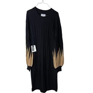 CALLAHAN ANTHRO SWEATER DRESS BLACK METALLIC‎ GOLD CHUNKY WOOL BLEND KNIT NWT